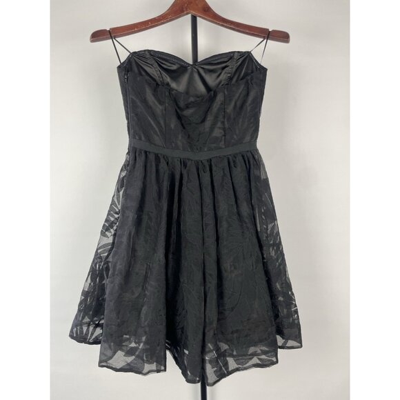 GUESS Strapless Fit n Flair Jacquard Mesh Foliage Print Black Mini Dress Size 2 - Picture 5 of 8